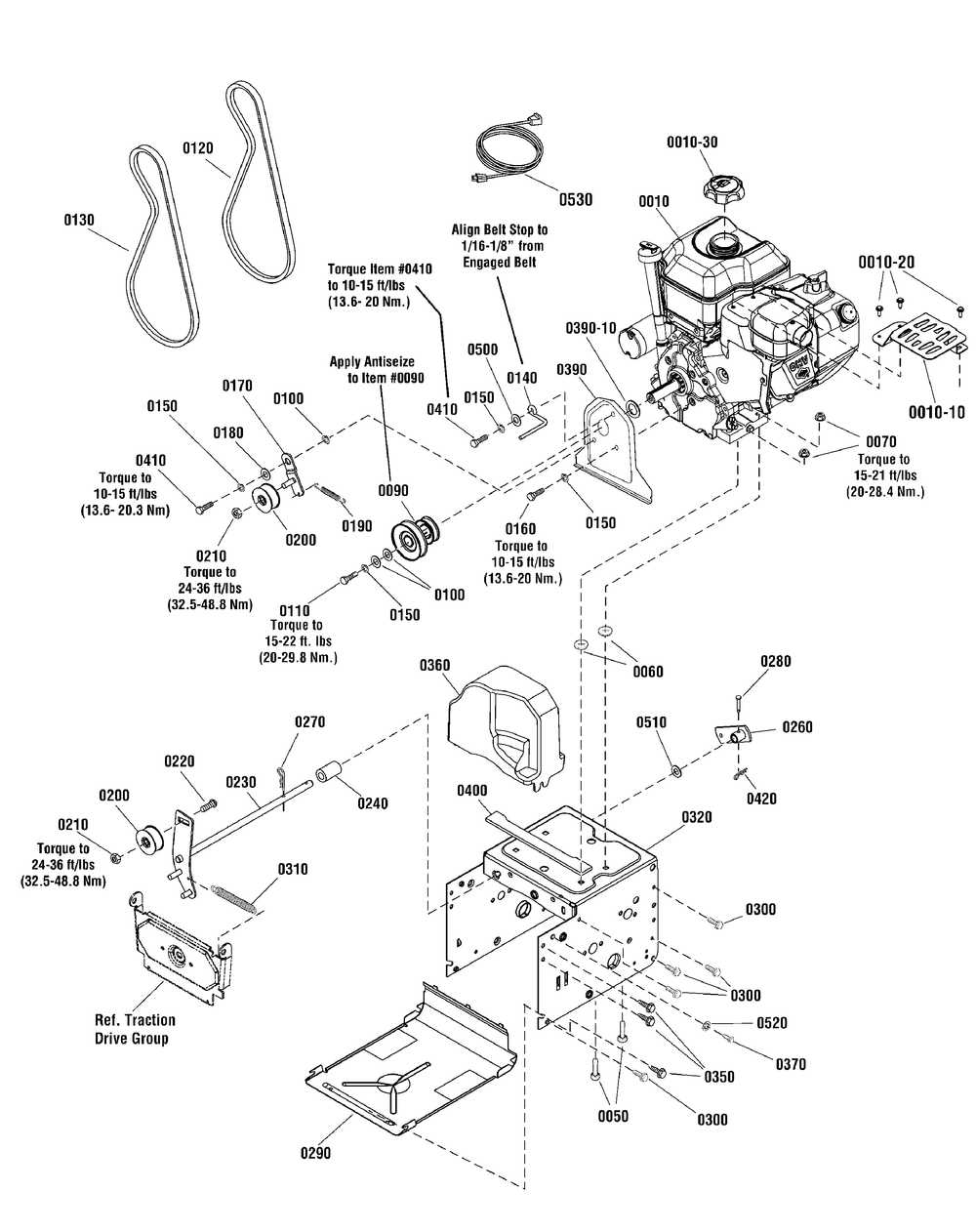 Engine And Frame Group Diagram and Parts List for 1696290-00 2012 Briggs and Stratton Snow Blower